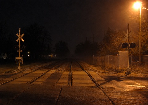 Washington Street grade crossing Grayslake Illinois NCS tracks looking north at night